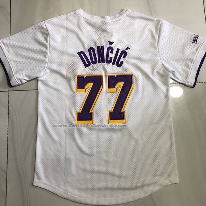 Maglia Manica Corta Los Angeles Lakers Luka Doncic No 77 Bianco